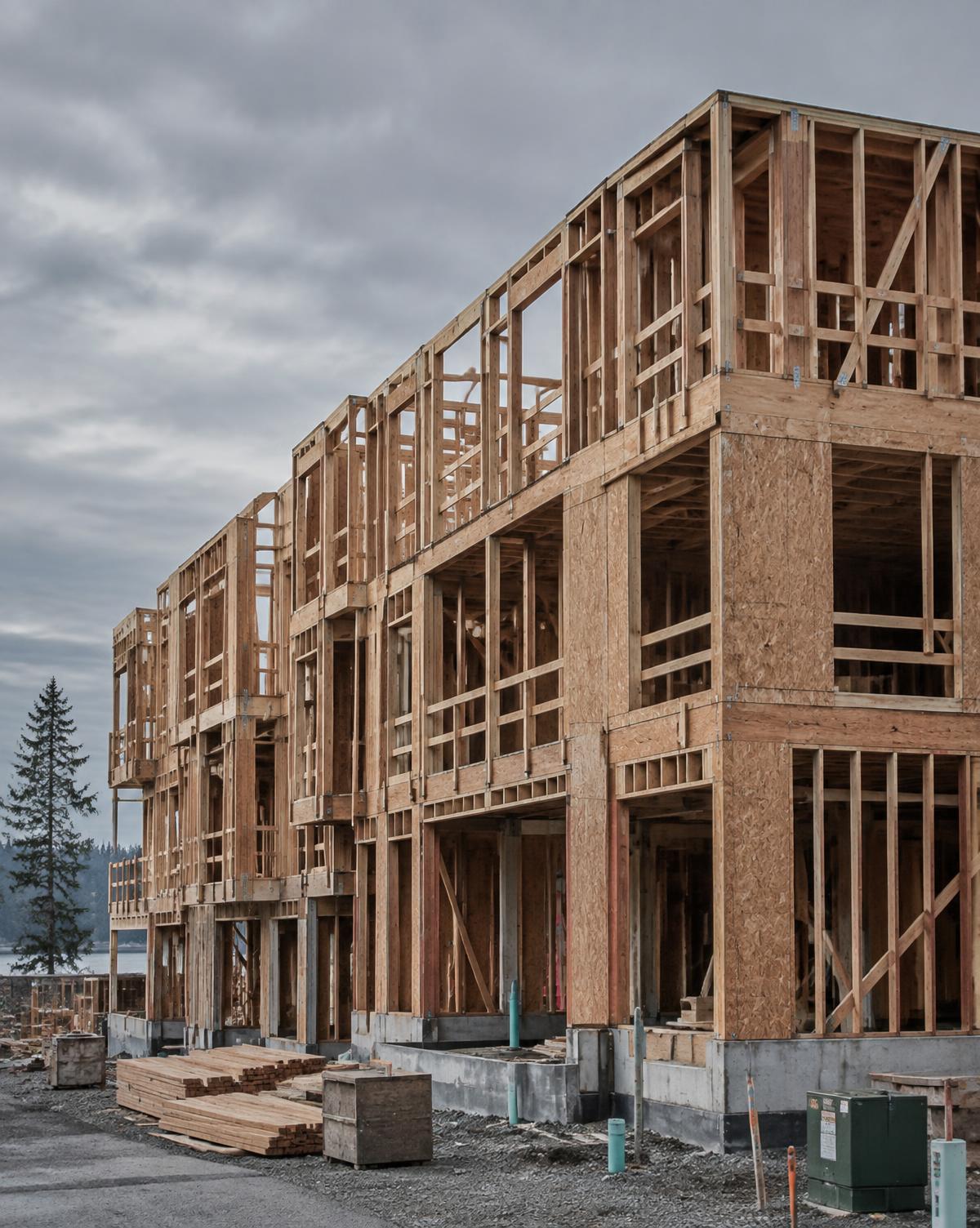 Wood-framed multi-family building under construction